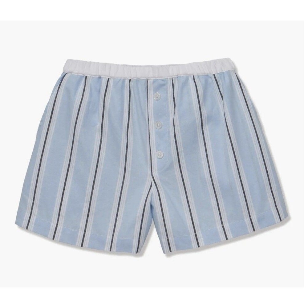 PETITE PLUME Women's Twill Sleep Shorts in Blue “Coastal Stripe” - Large - NWT